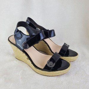 Nine West Espadrille Black Platform Ankle Strappy Buckle Wedge Sandals 10.5M